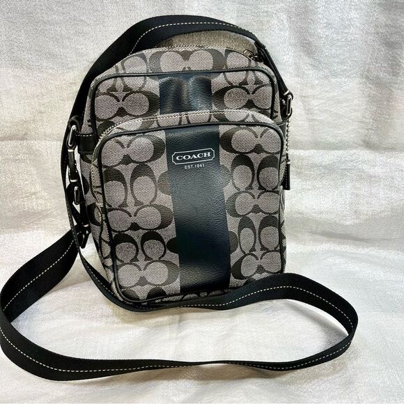 Coach Heritage Signature C Shoulder Crossbody Unisex Travel Bag Black and Gray